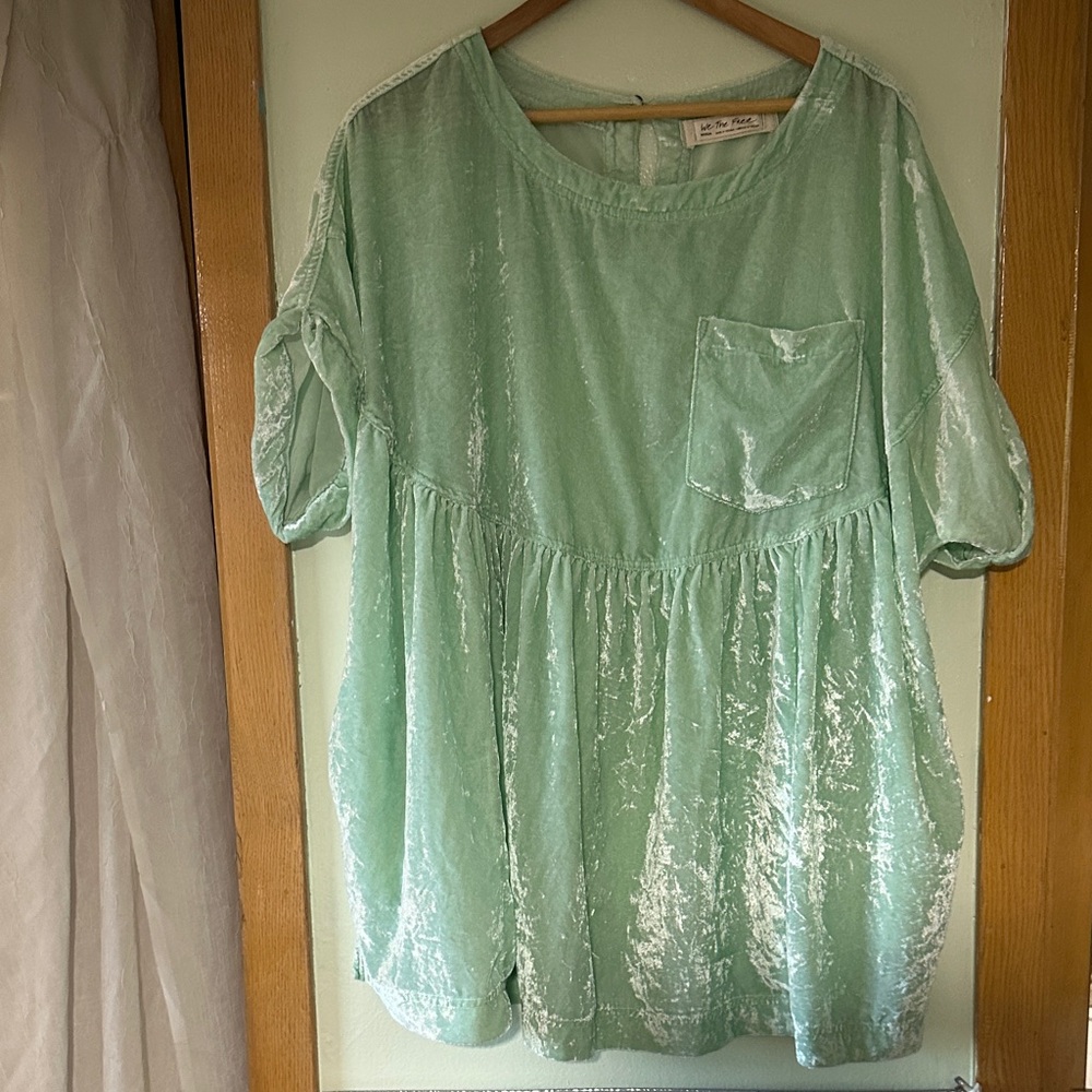 We The Free Mint Green Velvet Babydoll Top